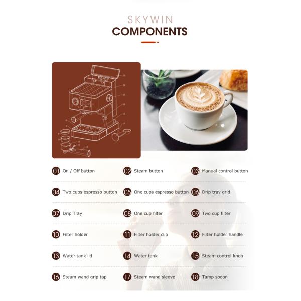 CM-1688 15 Bar Espresso Coffee Machine Home Russian Coffee Maker Machine