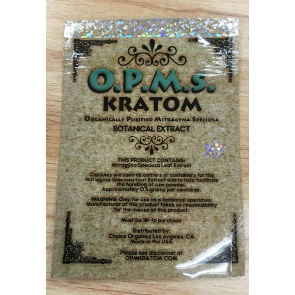 Custom kratom herbal incense packaging / 3ct OPMS capsules kratom bag