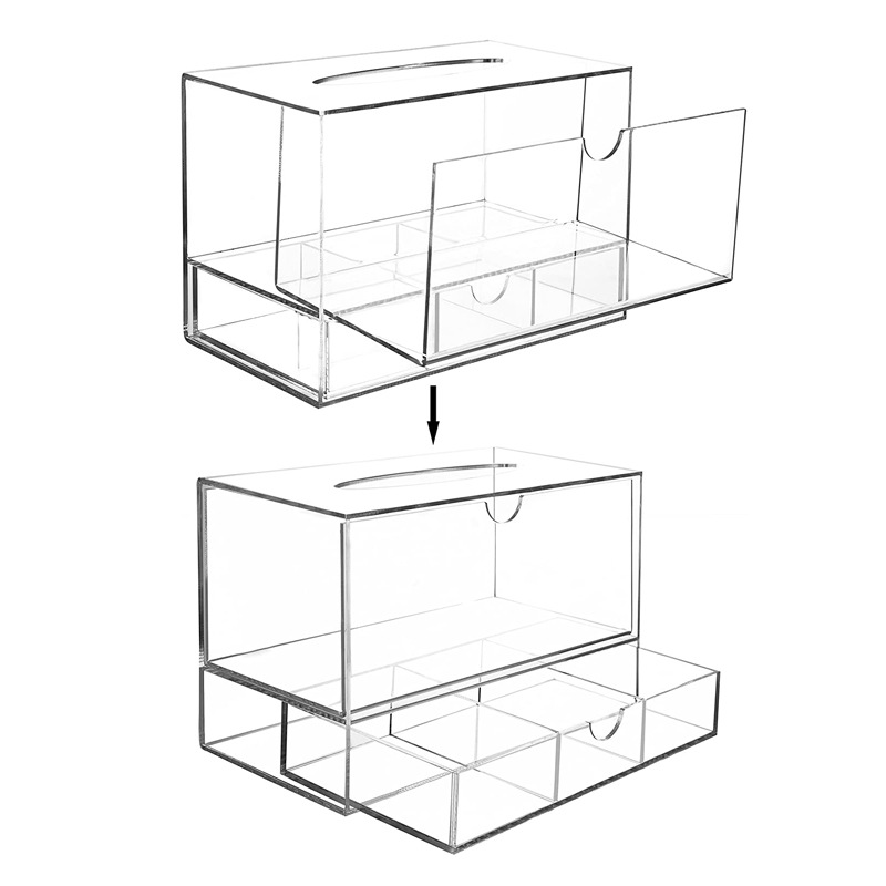 Customizable Pull-Out Double-Layer Acrylic Storage Box Multi-Functional Desktop Tissue Organizer for Home Office