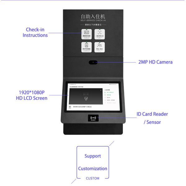21.5 Inch Wall-Mounted Android Windows OS Self-Service Payment Kiosk for Hotel Check-In with Barcode Reader SDK Functionality