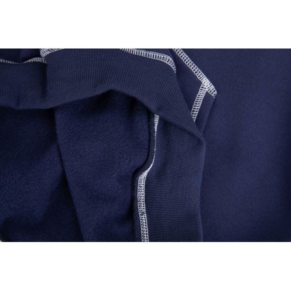 Navy Oversized Relaxed Fit Fleece Hoodie with Contrast Flatlock Seams and Back Slogan Print