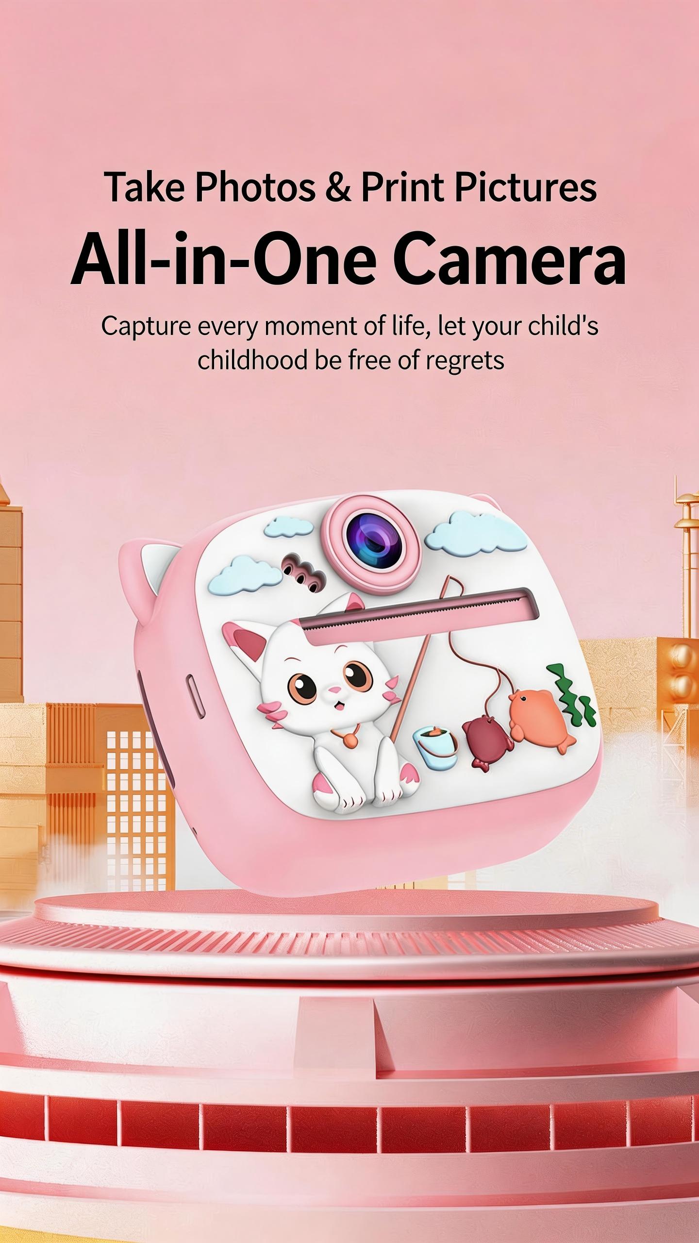 New Multi-Function HD Dual Lens Kids Digital Camera with Instant Shooting Function, Supports Photo & Video Recording, 1080P