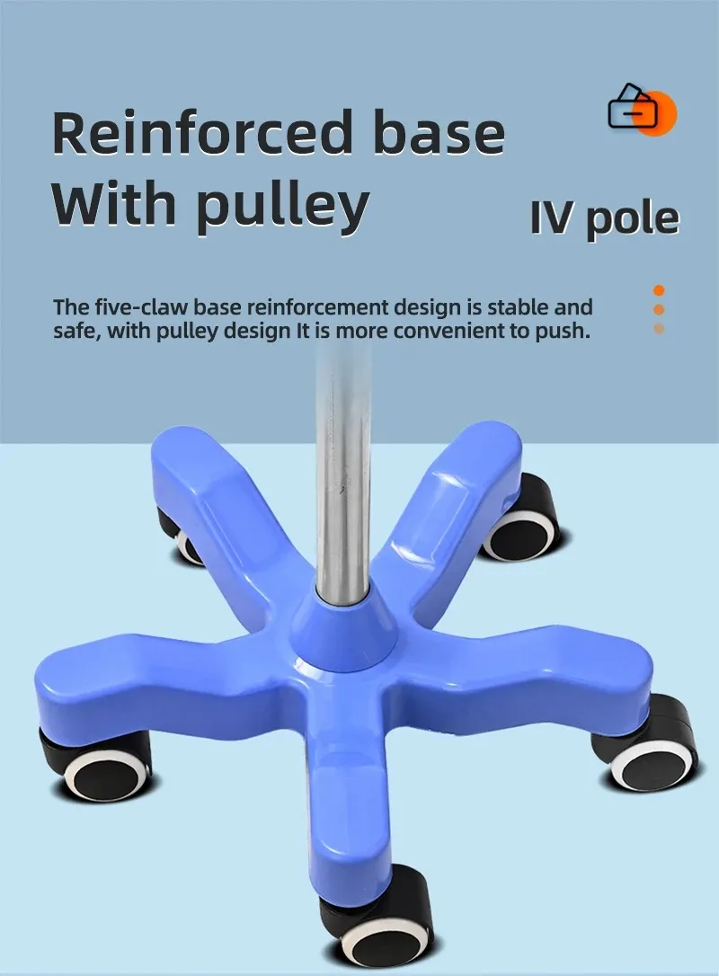 Adjustable Height Hospital Infusion Stand Easy to Move and Power Type Without Power in Blue