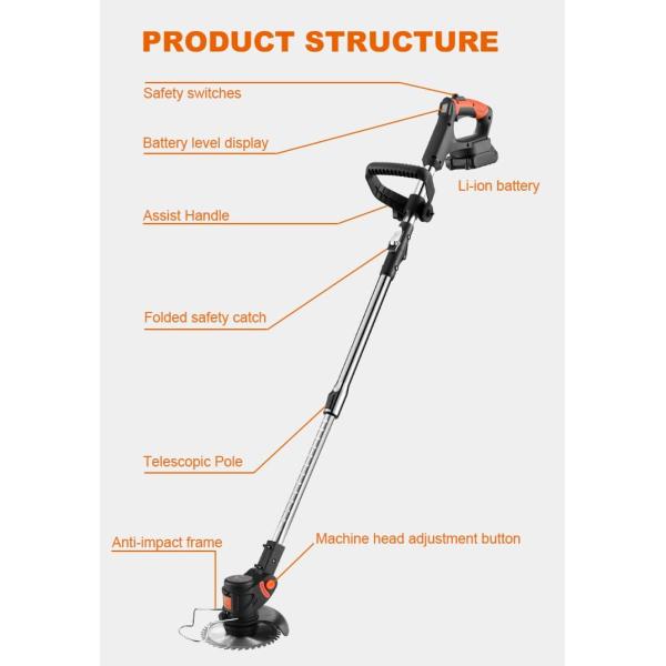 21V Battery Electric String Trimmer Cordless For Garden Yard
