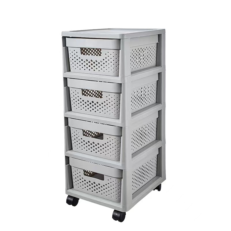 Durable Affordable Push Pull Customizable Four Tier Pullable Plastic Storage Chest of Drawers with Logo Handle