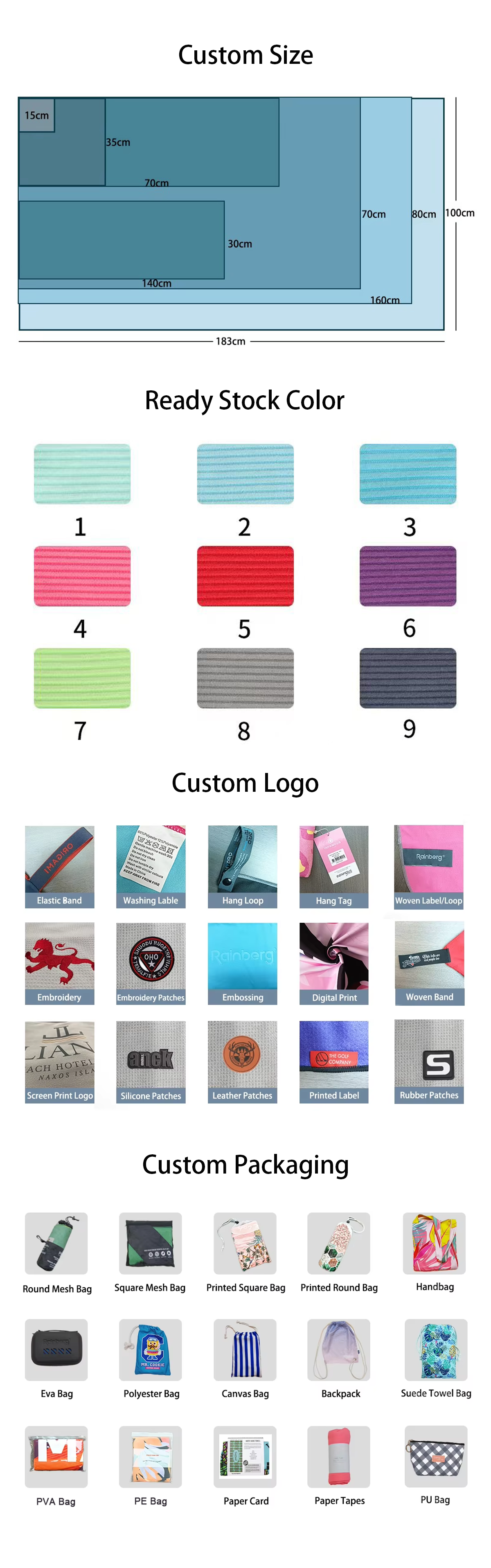Thin Personalized Rainleaf Microfiber Towel for Fast Drying and Super Absorbent Sports and Camping