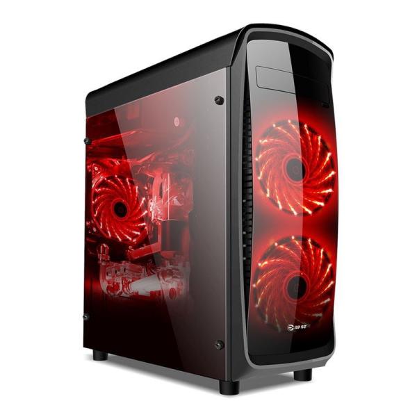 ETEK ATX Mid-Tower Case Acrylic Front & Side Panel Full Side View Black And White