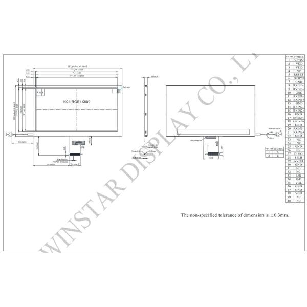 7.0'' TFT LCD Module 1024*RGB*600 16:9 LVDS interface automobile display Winstar replace