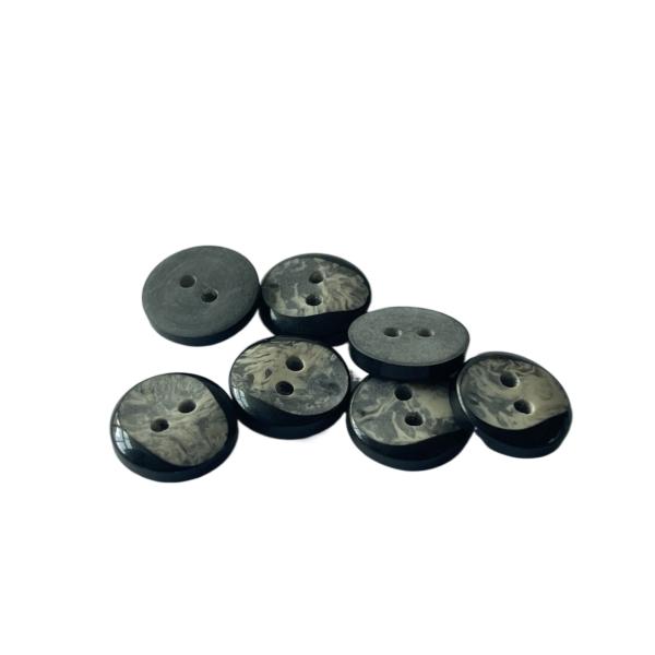 18L Polyester Black Coat Buttons With Fake Marble Effect Two Hole Slope Face