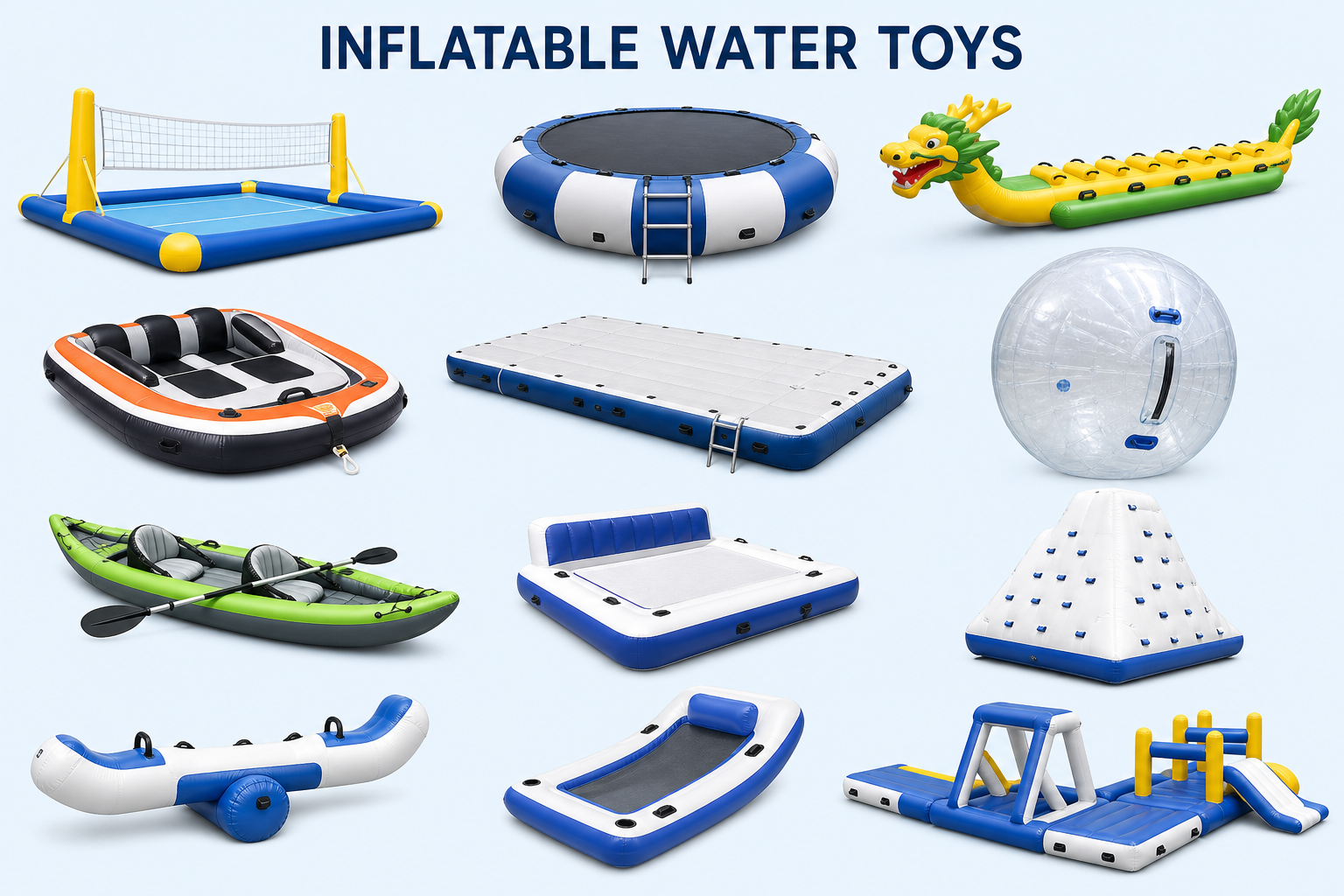 Yellow and Blue Inflatable Blob Jump Launch Bag with Attachment Tabs for Commercial Water Parks and Outdoor Resorts