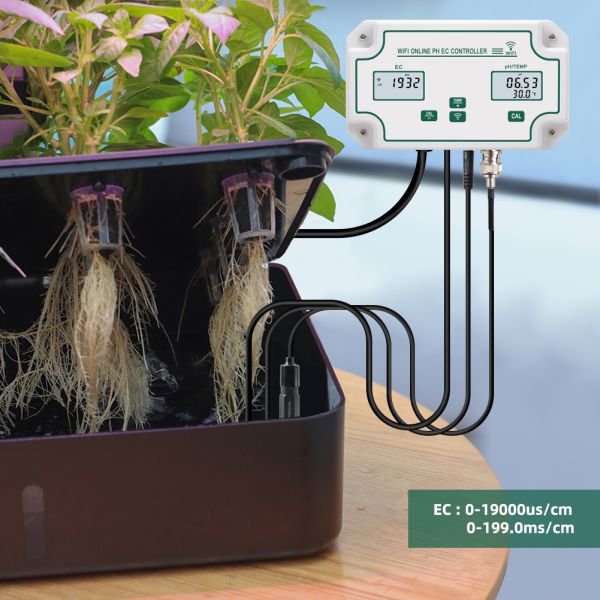 Tuya Wifi Online EC Monitoring Controller ph Meter With Data Logger Function Hydroponic Water Quality Monitoring Tester