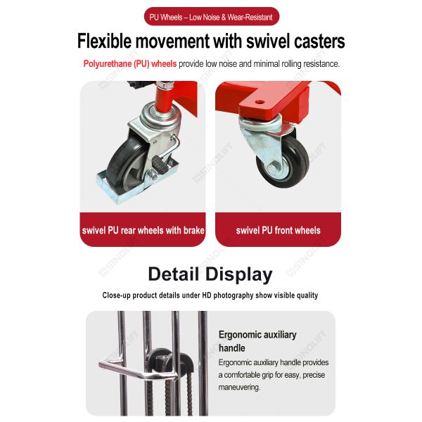Sinolift PFM roll and reel material stacker - simple manual operation