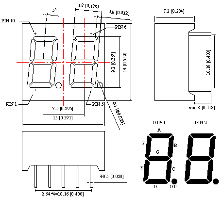 0.36" Dual Digit 16 segment Numeric Displays