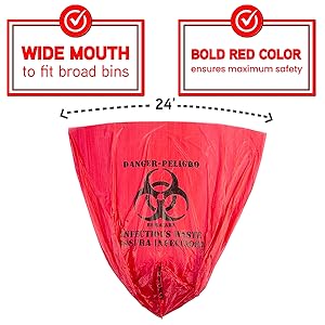 Hazardous Trash Can Liners – Medical Grade No Leak Bags - Biohazard Symbol for Safe Infectious Waste Disposal
