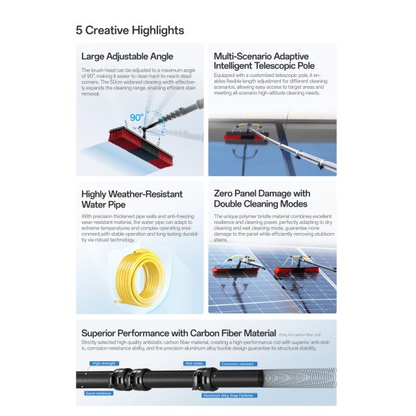 Water Fed Pole Kit Adjustable Solar Panel Cleaner Tool Telescopic Pole Brush Window Cleaning Equipment