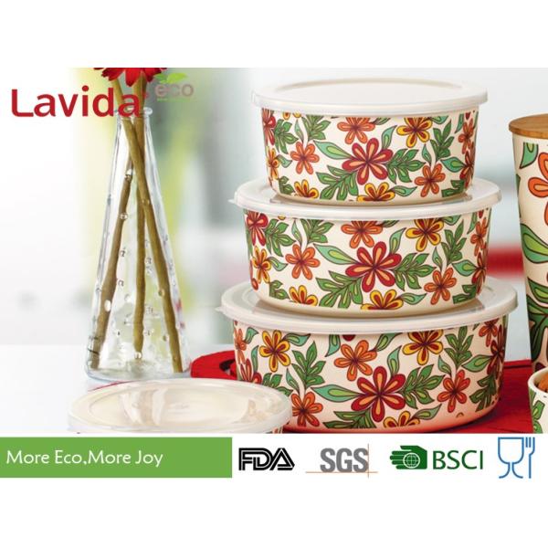 Customized LOGO Pattern Bamboo Fiber Containers With Plastic Transparent Lid