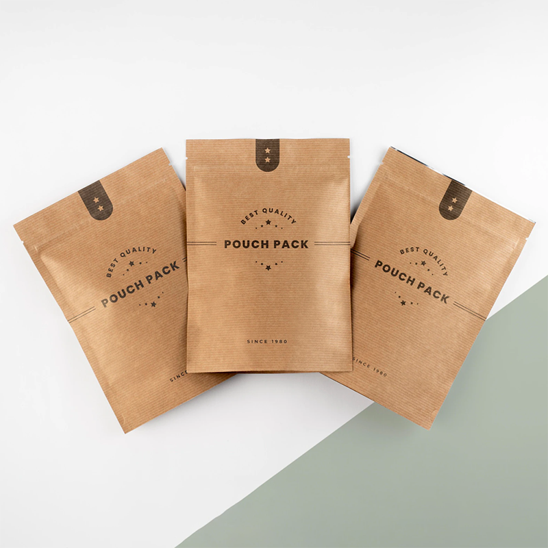 Custom Logo Kraft Paper Food Pouch Plastic Zipper Packaging Bag