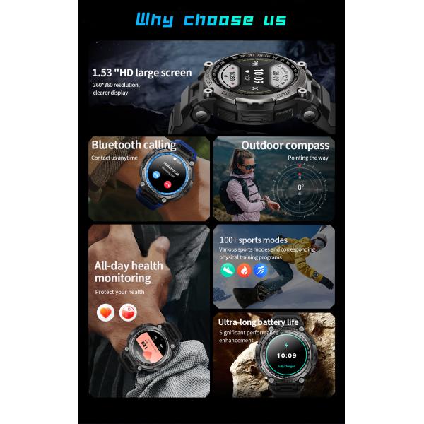 Yellow Bluetooth Calling Smart Watch Compass Sleep Tracking Heart Rate Monitoring