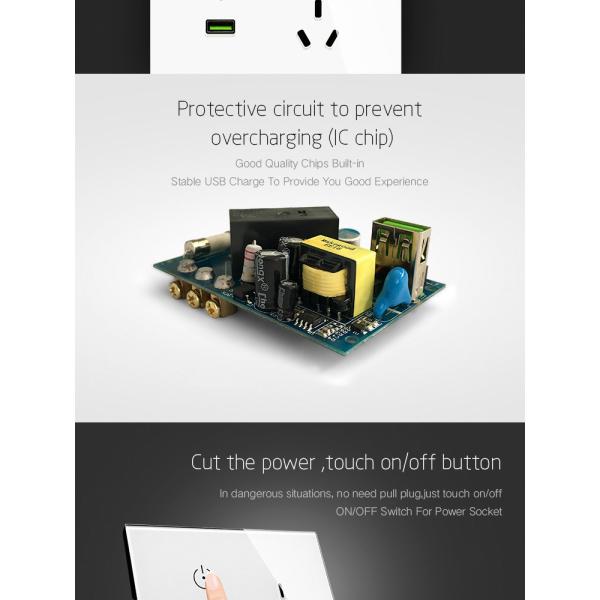 Wifi Socket for US Standard Electrical wall Socket Outlet White Crystal Glass 15A AC Wall Powerpoints and USB 2.1A 5V