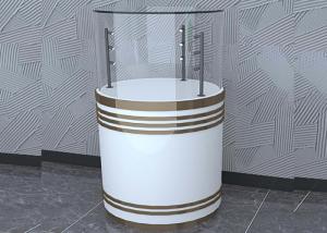 China Wooden White Custom Glass Display Cases Fashion Round Shape With LED Pole Lighting on sale