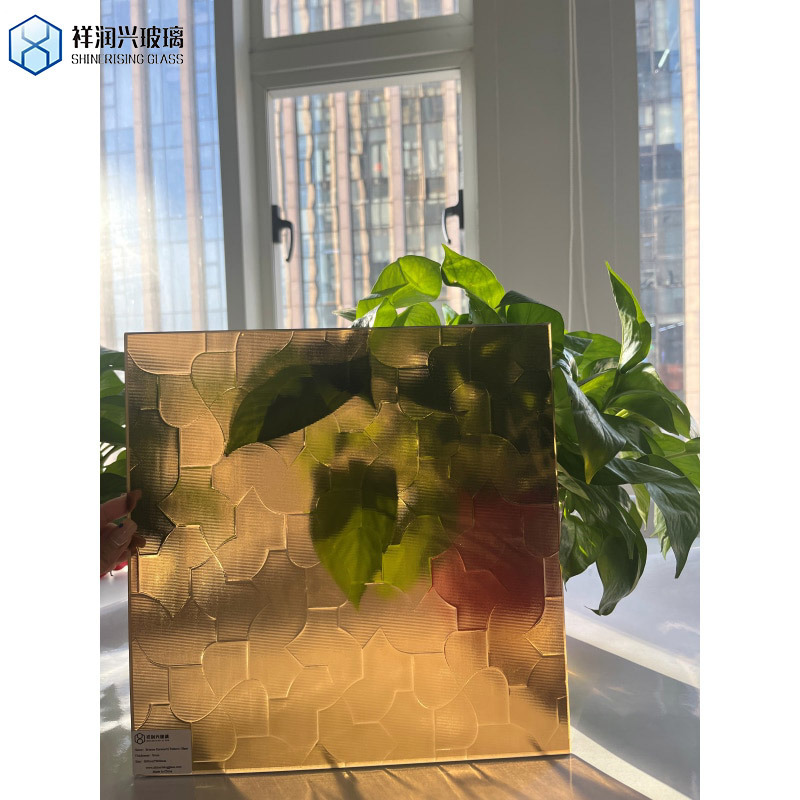 Flat 3mm Bronze Karatachi Patterned / Embossed Glass with Flat Edge Work Flat Polished