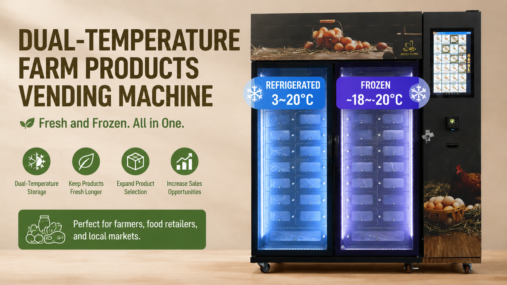 Smart Locker Vending Machine Featuring Inventory Management and Product Display for Fresh Frozen Meat Vegetables and Dairy Products