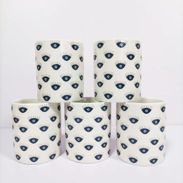 Eye Pattern Candle Ceramic Containers With Letterpress Printing Gravure Printing