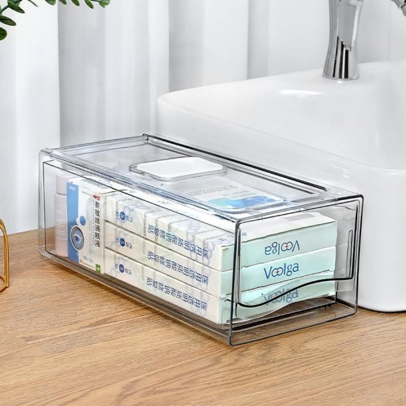 Desktop Storage Box Transparent Plastic Drawer Type Cosmetics Clutter Organizer Dustproof Office Stationery Storage Box
