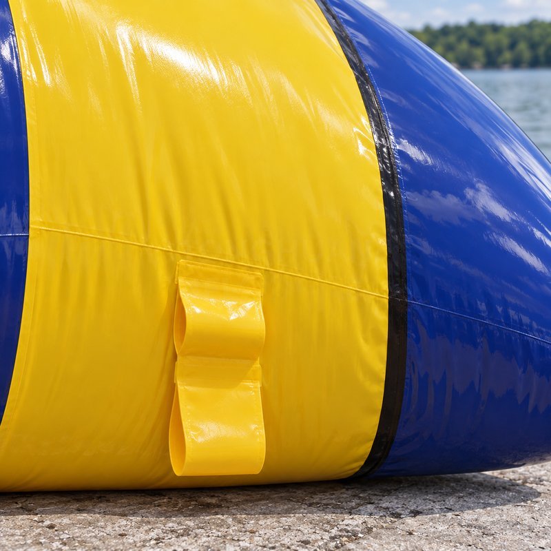 Yellow and Blue Inflatable Blob Jump Launch Bag with Attachment Tabs for Commercial Water Parks and Outdoor Resorts