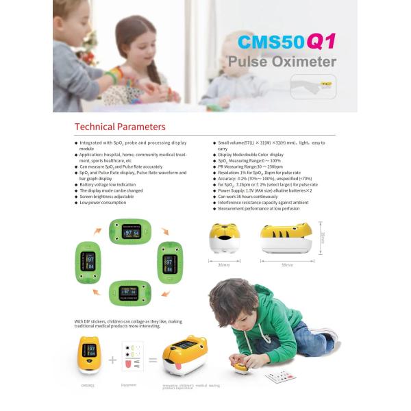 Child Digital Pulse Oximeter Plastic Color Screen Cute Design