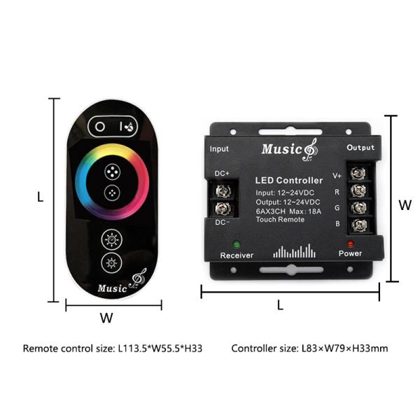 Wireless RF Remote LED Controller , RGB LED Music Controller 18A For 5050 Light Strip