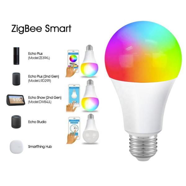 E27 , RGB warm cold color ZIGBEE 3.0 smart LED bulb, dimmable, work with google home, TUYA Smart life