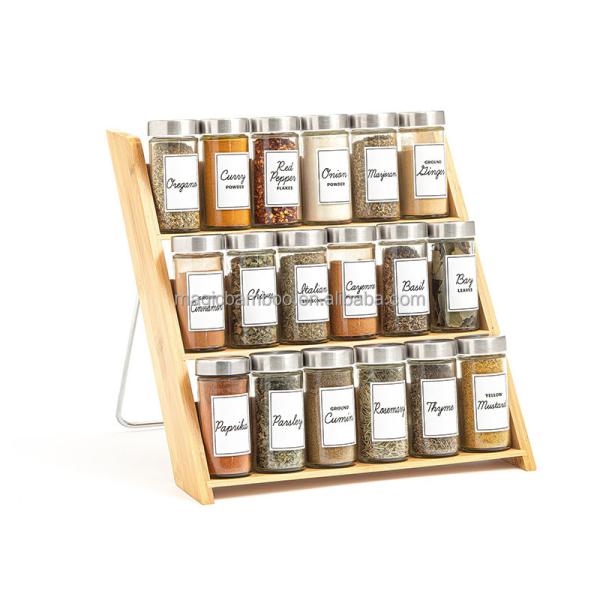 18 Jar Bamboo Spice Organizer Space-Saving Solution for Countertop and Kitchen Drawer