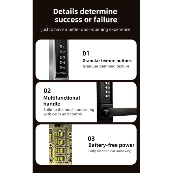 YAGU Code Upgrade 5-digit Single-sided Key Combination Keyboard Smart Keyless Entry Door Lock Mechanical Key Single Door