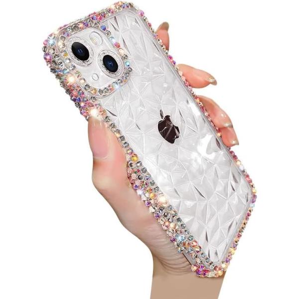 Deluxe Crystal Diamond Pattern Camera Lens Protection Transparent Soft Shockproof Cover Phone Case (blue, iPhone 13 Pro