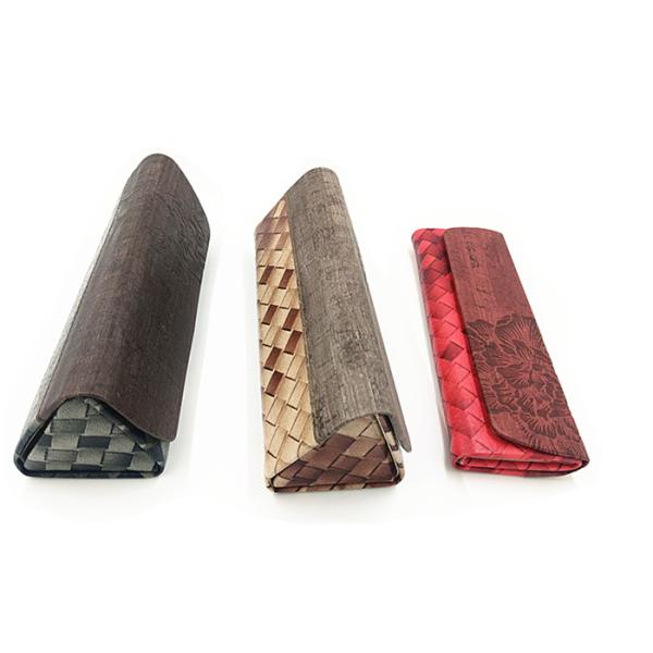 Leather Collapsible Soft Eyewear Case With Embossed Flower Process