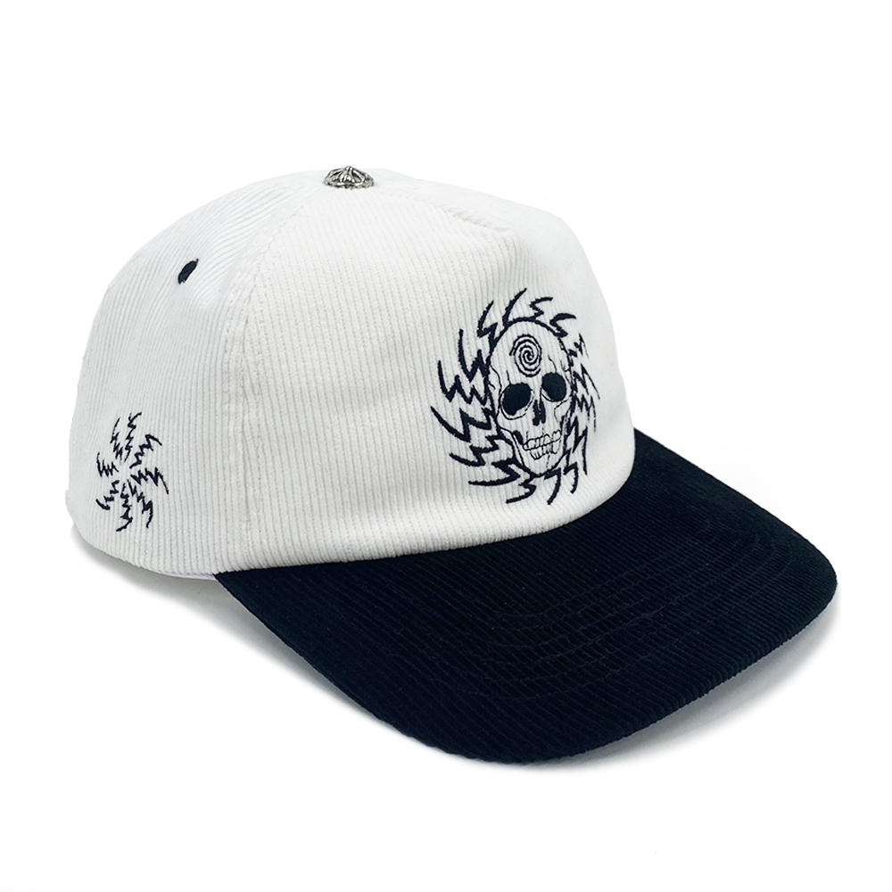 5 Panel Corduroy Unstructured Snapback Caps Custom Embroidery Flat Brim Metal Button