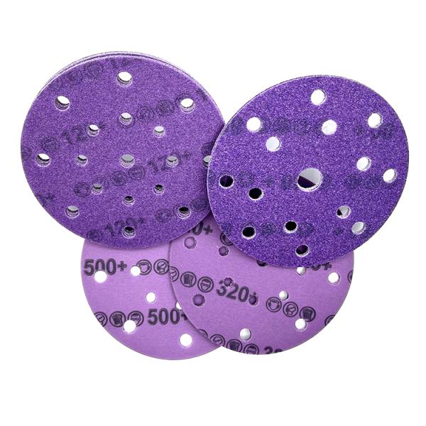 Consistent Sanding with 150MM Multiple Holes Purple Ceramic Hook Loop Sanding Discs