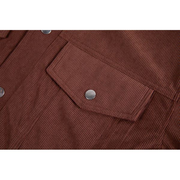 Chestnut Brown Corduroy Shell Sherpa Lined Trucker Jacket with Snap Front Closure