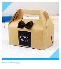 Beautiful Foldable Cake Packaging Box Silver Art / Kraft Paper With Handle
