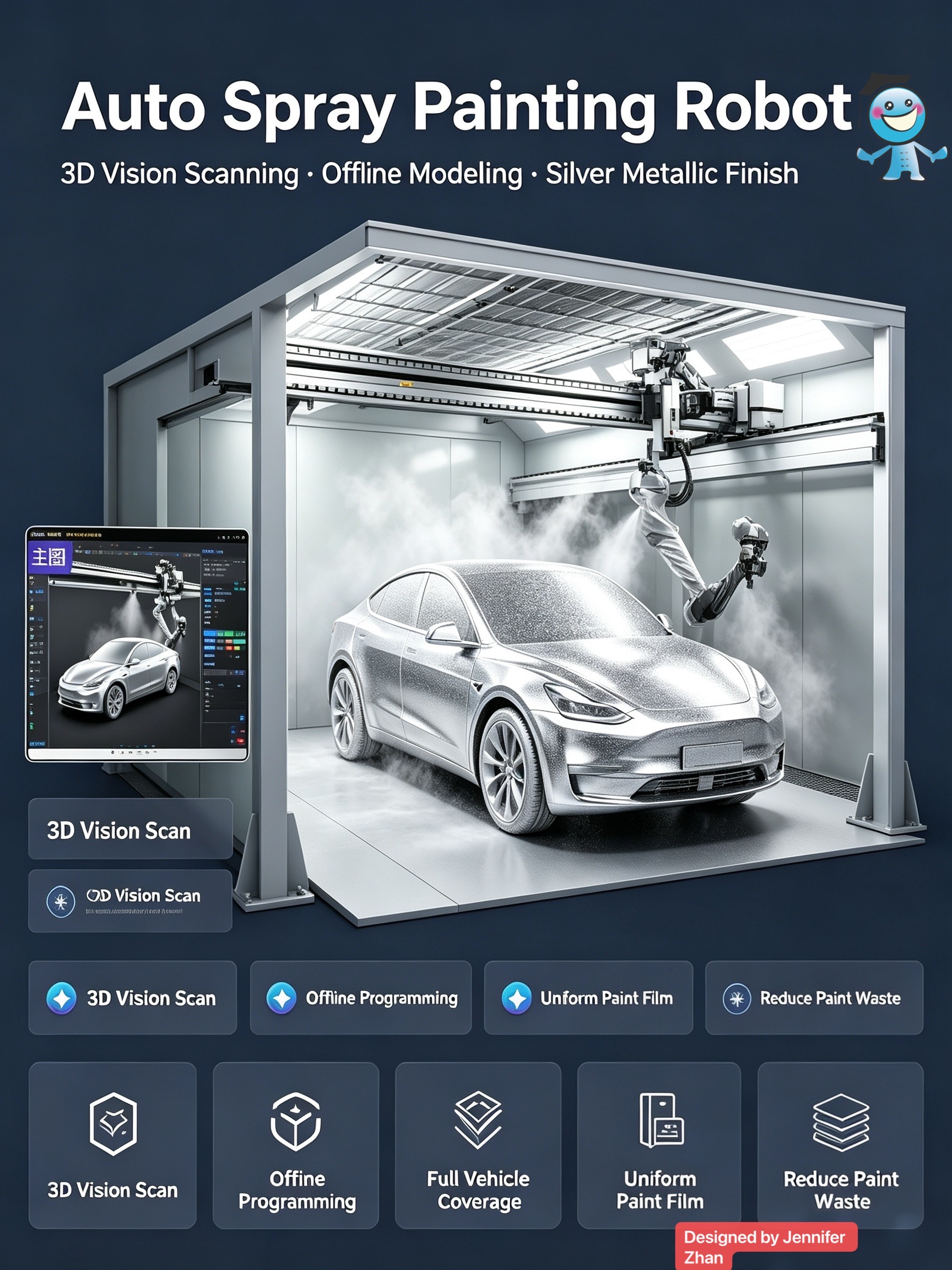 Efficiency Car Painting Robotic Solution Paint Booth Workshop External Touch Screen One Click Control Automatic Paint Pot Swap