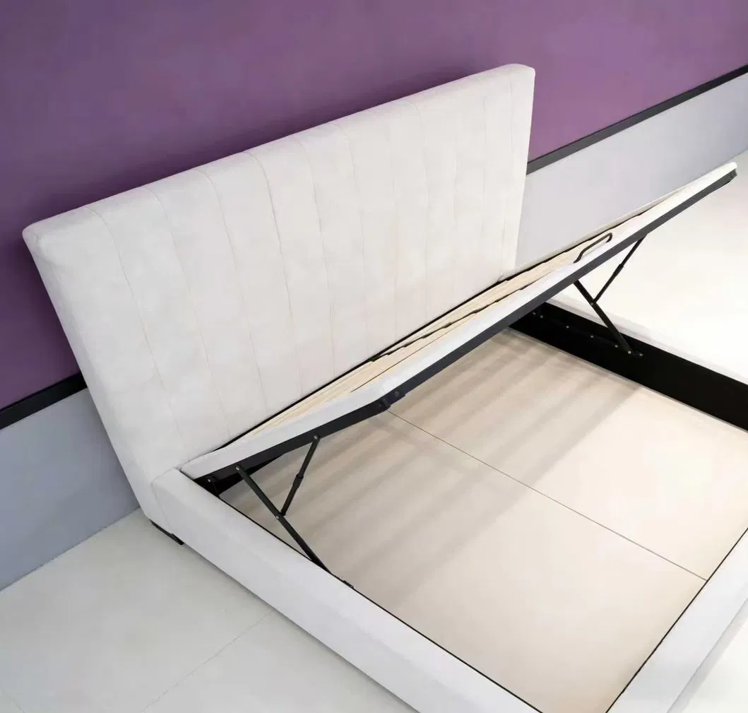 Premium Cream Velvet Upholstered Platform Bed with Solid Frame