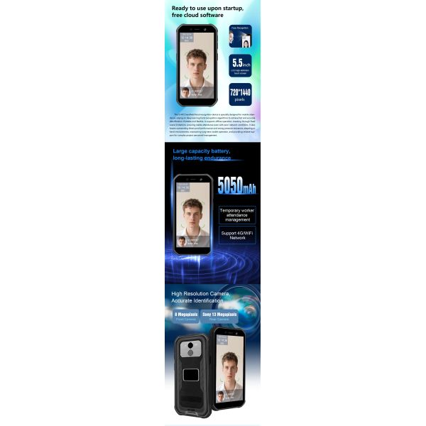 5.5 Inch Touch Screen 、 0.3s Fast Face Recognition Time Attendance Terminal - 5000 Face Capacity for Mobile Attendance