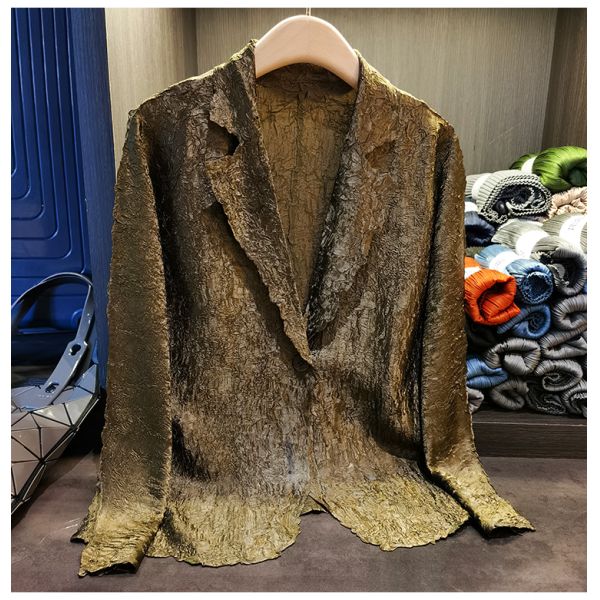 Simple One Button Wrinkle Long Sleeve Suit Coat Solid Color Coat