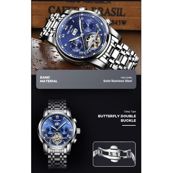 Wind Up Waterproof Mechanical Watch Elegant Appearance Blue Dial