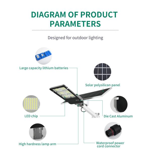 Ip65 Waterproof aluminum Solar Powered LED Street Light Brightness LED Chips With Pole