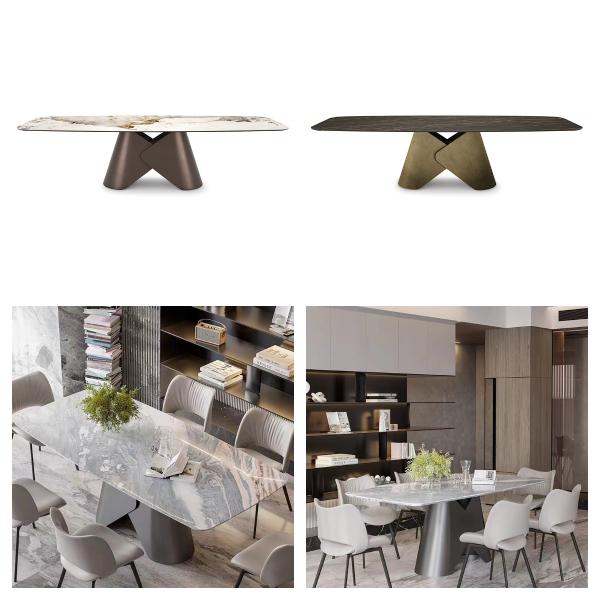 Luxury Modern Ceramic Marble Top Dining Table 2400mm Length High End