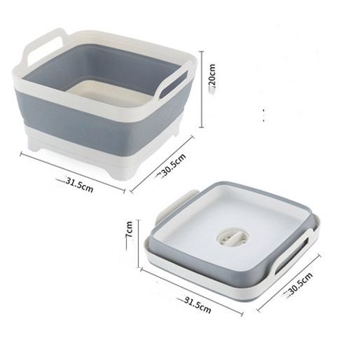 Portable Square Plastic Storage Baskets Foldable Fruit Vegetable Rack with Retractable Drain Kitchen Sink for Wash Veggies Fruit
