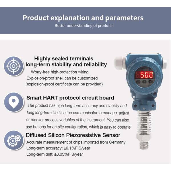 Hank Pressure Transmitter Explosion-proof Diffusion Silicon Smart Pressure Sensor 1.6mpa High Precision Measurement Transmitter
