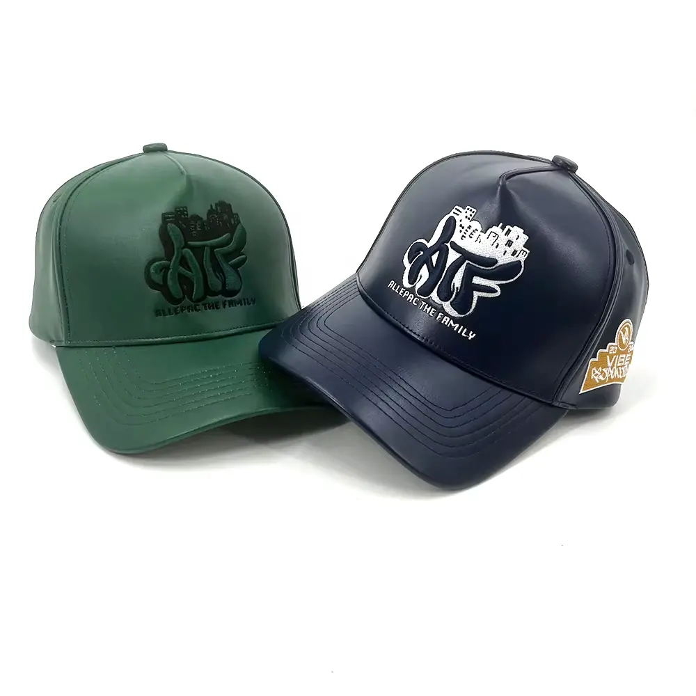 Outdoor Baseball Hat Customized 5 Panel Structured Leather Sport Style 3D Embroidery